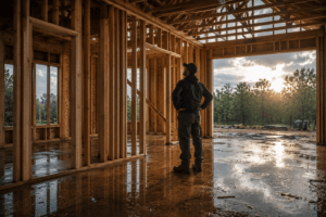 Man looking at drying lumber