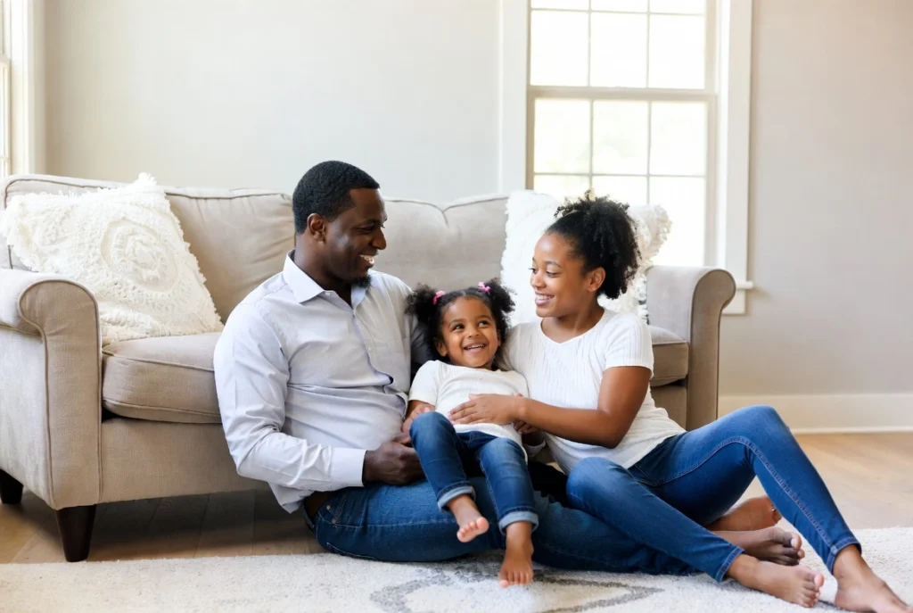 Family enjoying energy efficient home